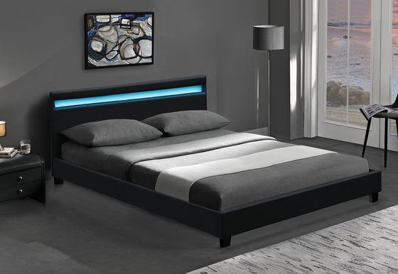 Platform Rangka Tempat Tidur Berlapis LED RGB Dengan Lampu LED Murah Mudah Merakit Kulit PU