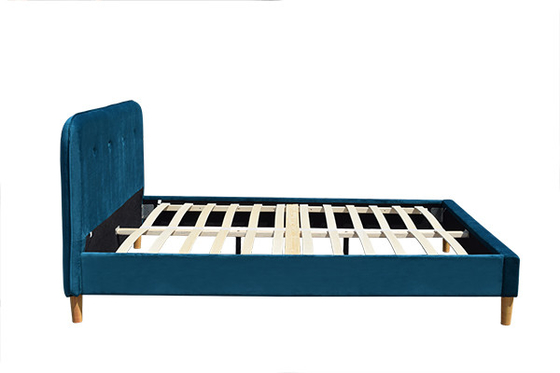 Bingkai Tempat Tidur Kayu Lapis Beludru Biru Kain BSCI Berlapis Tempat Tidur Queen Headboard
