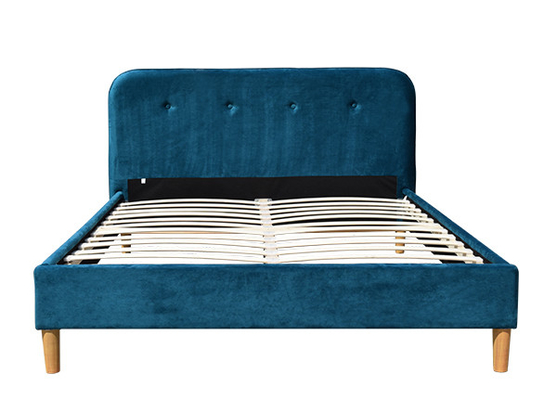 Bingkai Tempat Tidur Kayu Lapis Beludru Biru Kain BSCI Berlapis Tempat Tidur Queen Headboard