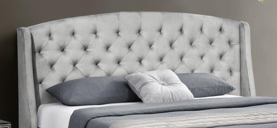 Rangka Tempat Tidur Kayu Lapis Wingback Berlapis Abu-abu Tua Sayap Beludru Kepala Tempat Tidur Queen King