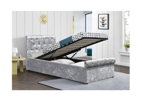 Single Crush Tufted Storage Bed Frame Kain Beludru Berlapis Tempat Tidur Queen