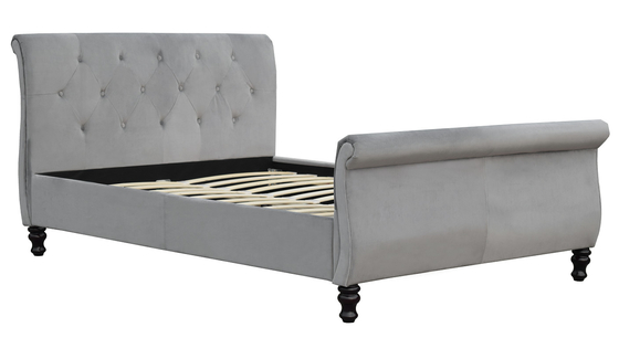 Rangka tempat tidur chesterfield berlapis kain king size Sleigh With Buttons