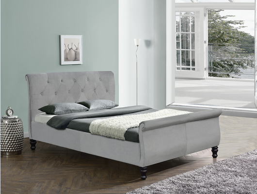 Rangka tempat tidur chesterfield berlapis kain king size Sleigh With Buttons