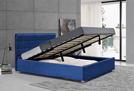 Bingkai Tempat Tidur Penyimpanan Ottoman Velvet Blue Dengan Kaki Plastik