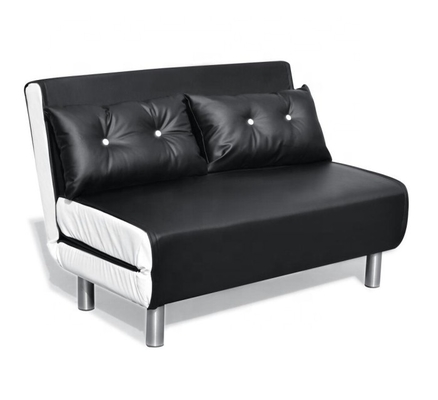 Pu Kulit Kursi Lipat Sofa Bed Hitam Putih Dengan Kaki Logam