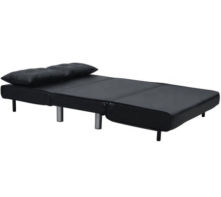 Pu Kulit Kursi Lipat Sofa Bed Hitam Putih Dengan Kaki Logam