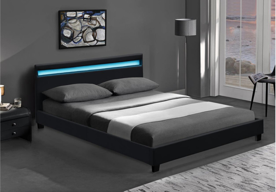 Tempat Tidur Berlapis Kayu LED Ganda Hitam Putih Dengan Lampu Led Headboard