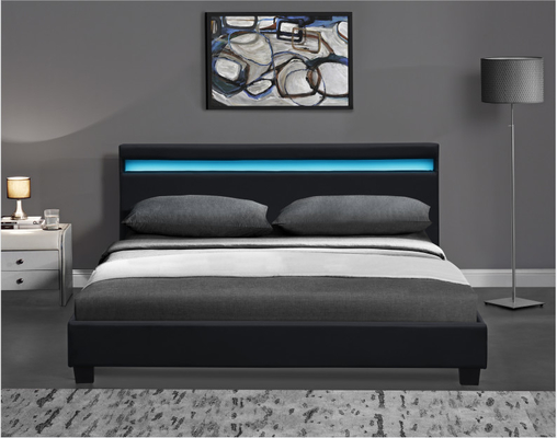 Tempat Tidur Berlapis Kayu LED Ganda Hitam Putih Dengan Lampu Led Headboard