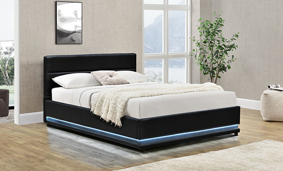 Tempat Tidur Penyimpanan LED Ottoman Kulit Faxu Hitam