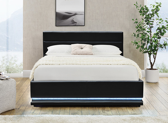 Tempat Tidur Penyimpanan LED Ottoman Kulit Faxu Hitam