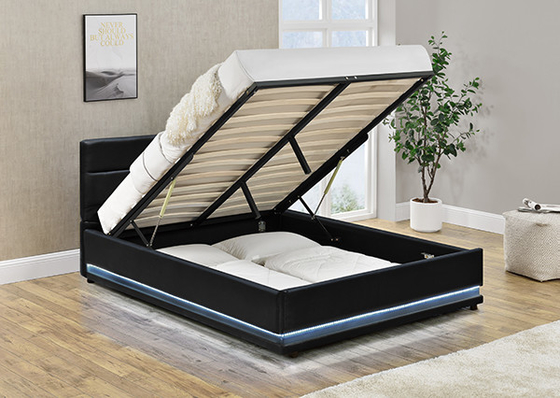 Tempat Tidur Penyimpanan LED Ottoman Kulit Faxu Hitam