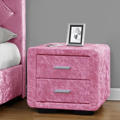 Pink Crush Fabric Bedside Table Velvet Covered Nightstand Dengan Dua Laci
