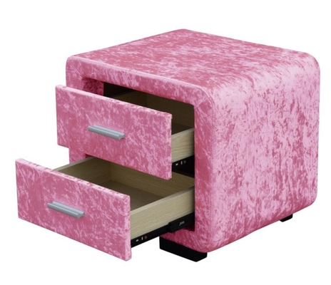 Pink Crush Fabric Bedside Table Velvet Covered Nightstand Dengan Dua Laci